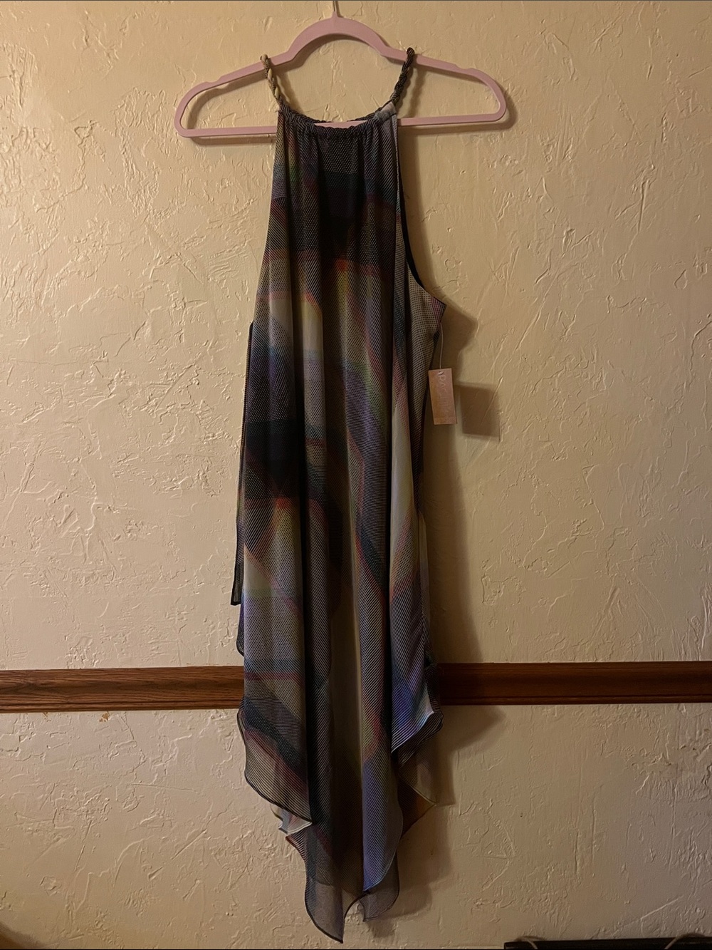 RACHEL Rachel Roy Multicolor Sheer High-Neck High-Low Dress